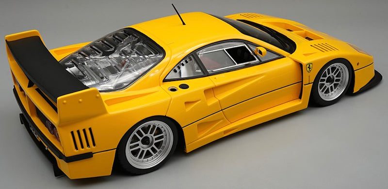 Load image into Gallery viewer, Ferrari F40 LM 1996 Press Version Yellow with BBS silver rims (LIMITED EDITION Nr.31/95 With leather base / No Case) TECNOMODEL 1:18
