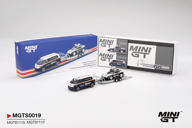 Chargez l'image dans la visionneuse de la galerie, SET PORSCHE 911 DAKAR #718 + VOLKSWAGEN ID. BUZZ PORSCHE CENTRUM GELDERLAND ROUGHROADS 2025 MINI GT 1:64
