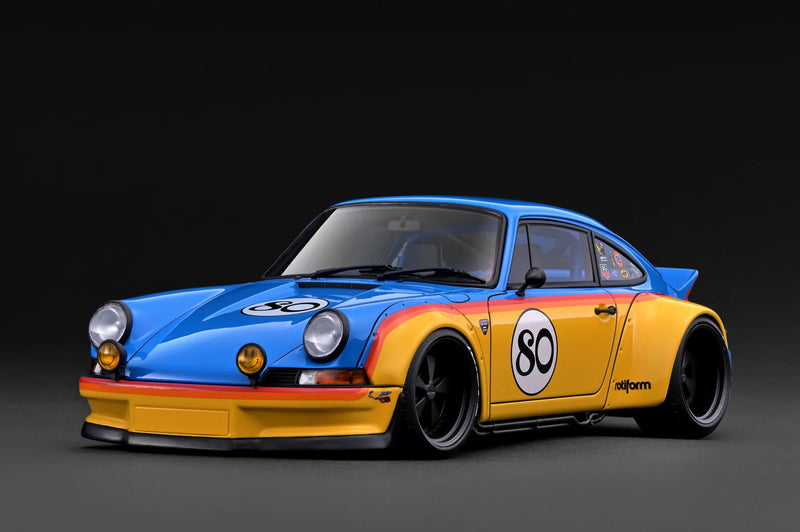 Load image into Gallery viewer, Porsche RWB BACKDATE BLUE/YELLOW IGNITION MODEL 1:18
