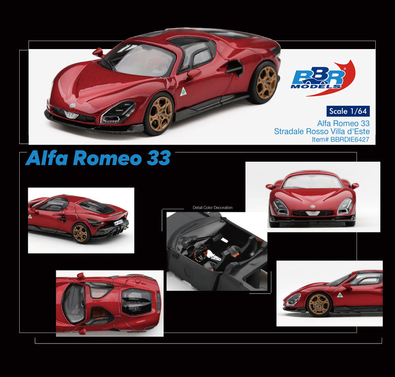 Chargez l'image dans la visionneuse de la galerie, ALFA ROMEO 33 STRADALE ROUGE VILLA D'ESTE 2025 BBR Models 1:64

