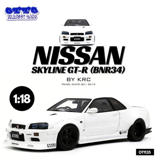 Nissan SKYLINE GT-R (BNR34) BY KRC PEARL WHITE QX1 2019 OTTOmobile 1:18