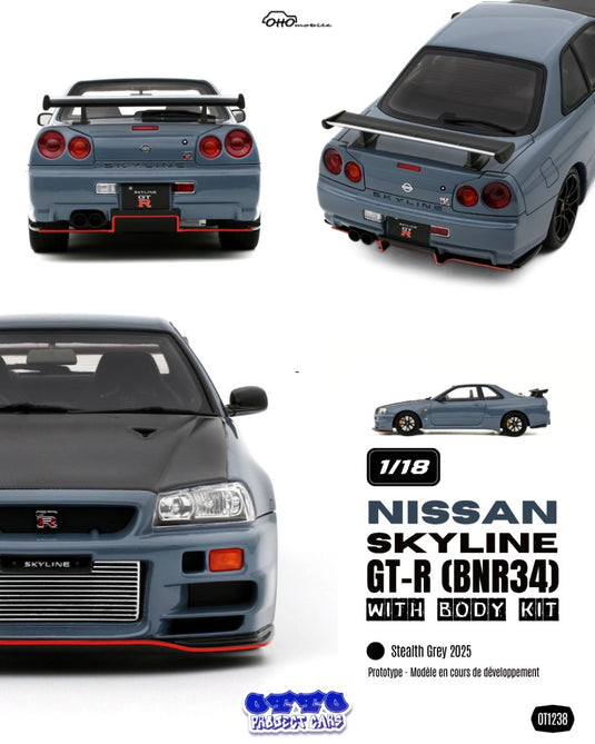NISSAN SKYLINE GT-R (BNR34) WITH BODY KIT GRIS 2025 OTTOmobile 1:18