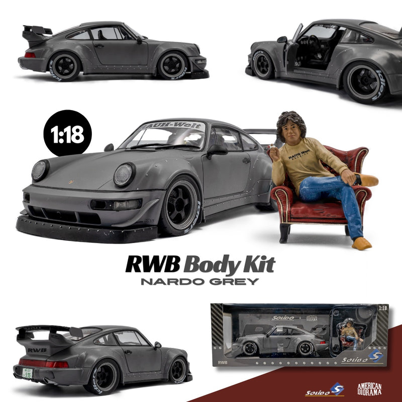Load image into Gallery viewer, ‼️LIMITED EDITION‼️  Porsche RWB BODYKIT NARDO GREY 2024 + FIGURE SOLIDO 1:18

