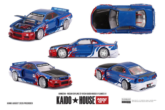 NISSAN SKYLINE GT-R (R34) KAIDO*HOUSE FLAMES V1 1999 MINI GT 1:64