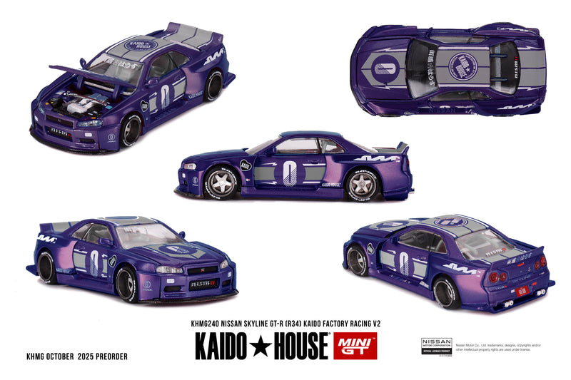 Laad de afbeelding in de Gallery-viewer, Nissan SKYLINE GT-R (R34) KAIDO RACING FACTORY V2 MINI GT 1:64
