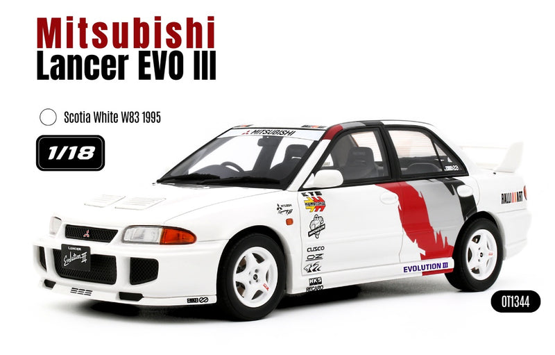 Laad de afbeelding in de Gallery-viewer, MITSUBISHI LANCER EVO III SCOTIA WIT W83 1995 OTTOmobile 1:18
