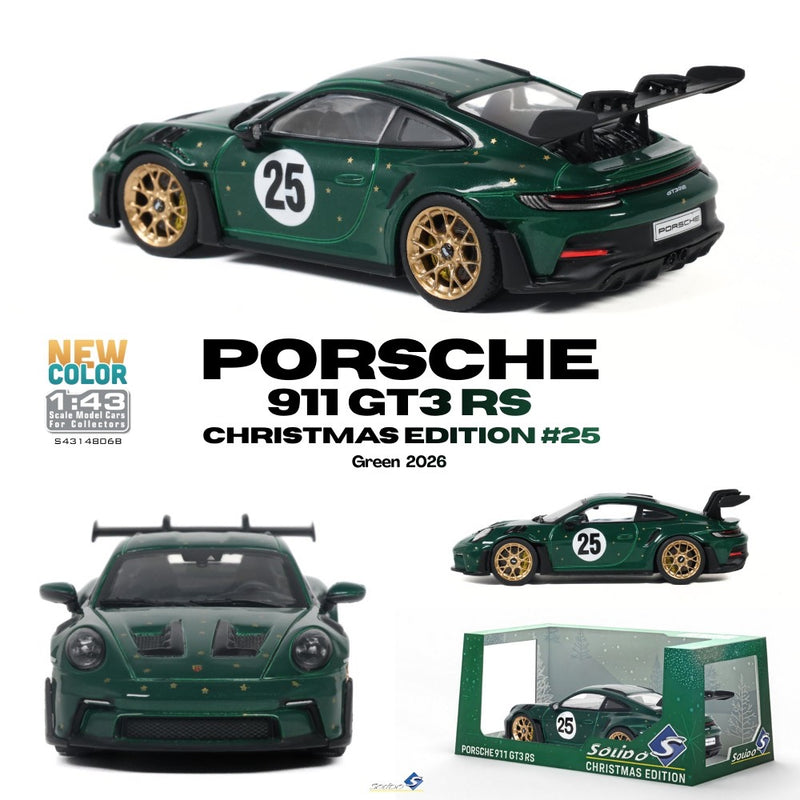 Chargez l'image dans la visionneuse de la galerie, PORSCHE 911 (992) GT3 RS ÉDITION DE NOËL #25 VERT 2026 SOLIDO 1:43
