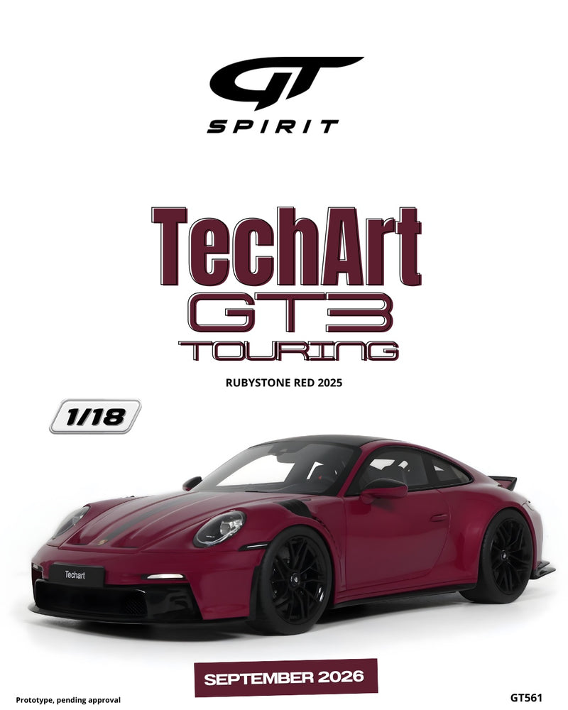 Laad de afbeelding in de Gallery-viewer, PORSCHE TECHART GT3 TOURING RUBYSTONE ROOD 2025 GT SPIRIT 1:18
