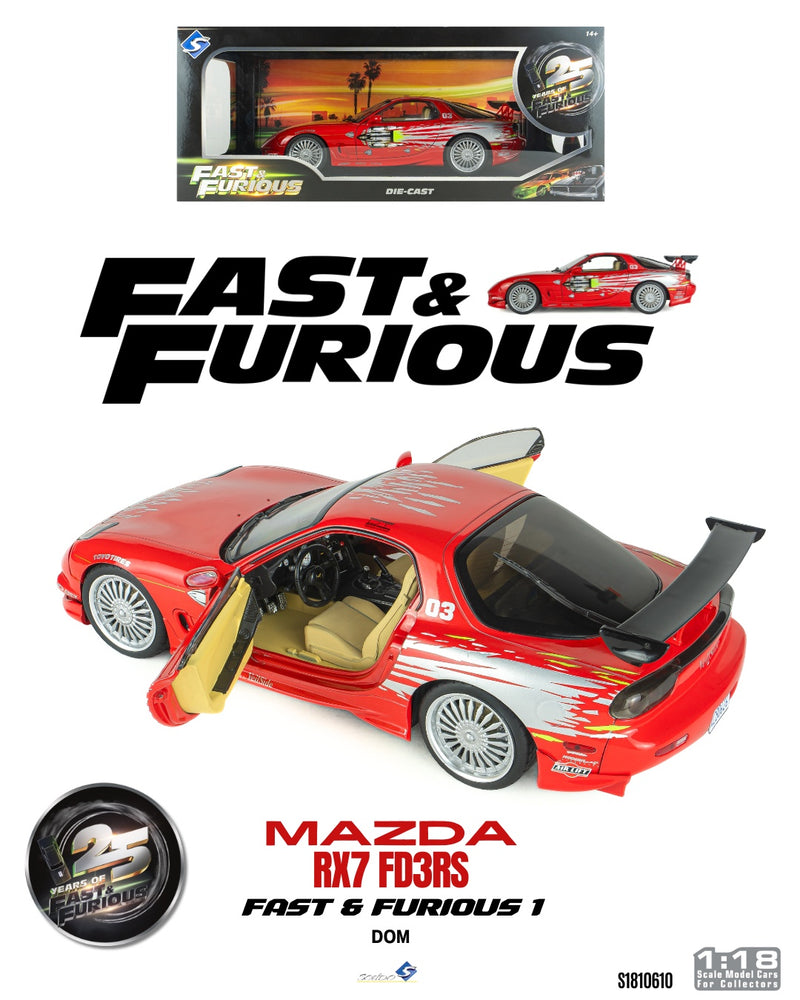 Load image into Gallery viewer, MAZDA RX7 FD3RS FAST&amp;FURIOUS 1 DOM SOLIDO 1:18
