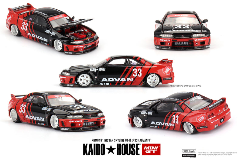 Load image into Gallery viewer, Nissan Skyline GT-R (R33) ADVAN KAIDO*HOUSE MINI GT 1:64
