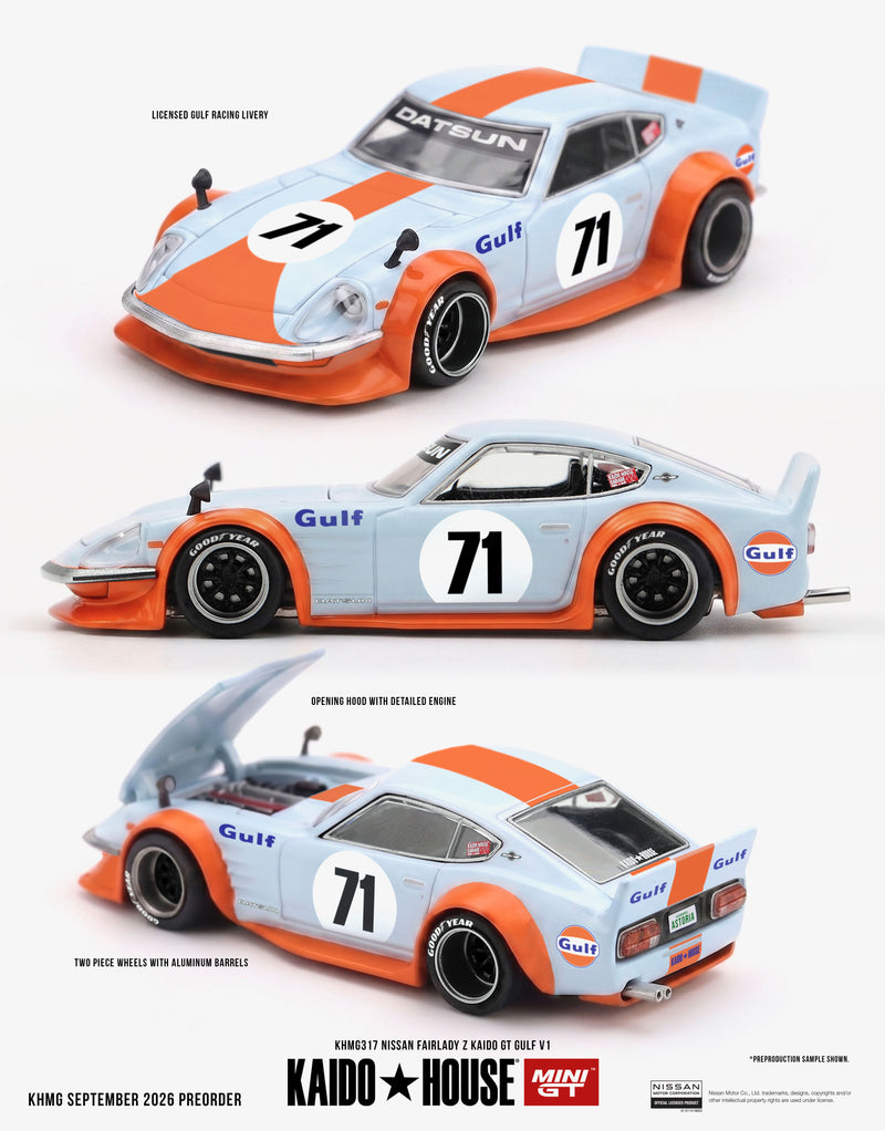 Chargez l'image dans la visionneuse de la galerie, NISSAN FAIRLADY Z KAIDO GT GULF V1 1978 MINI GT 1:64
