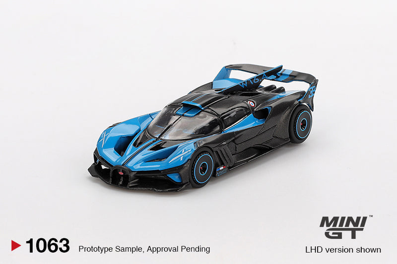 Load image into Gallery viewer, Bugatti BOLIDE PRESENTATION BLACK AND BLUE 2024 (LHD) MINI GT 1:64
