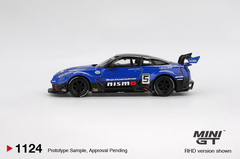 Load image into Gallery viewer, Nissan GTR R35 LB-SILHOUETTE WORKS GT BLUE 2025 (LHD) MINI GT 1:64
