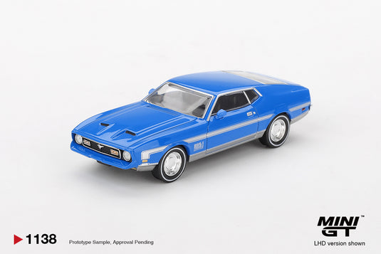 Ford MUSTANG MACH 1 GRABBER BLUE 1971 (LHD) MINI GT 1:64