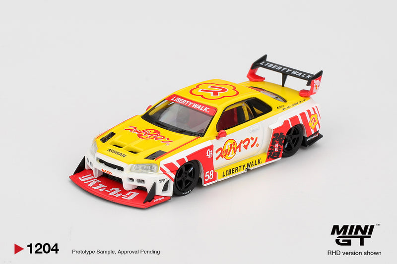 Chargez l'image dans la visionneuse de la galerie, Nissan GTR (R34) LB-SUPER SILHOUETTE SKYLINE SUPPAIMAN OKINAWA 2025 (RHD) MINI GT 1:64
