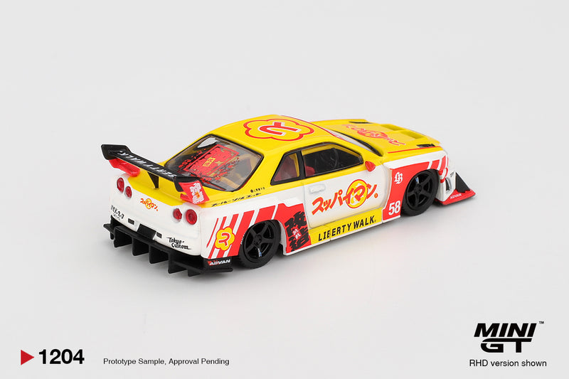 Chargez l'image dans la visionneuse de la galerie, Nissan GTR (R34) LB-SUPER SILHOUETTE SKYLINE SUPPAIMAN OKINAWA 2025 (RHD) MINI GT 1:64
