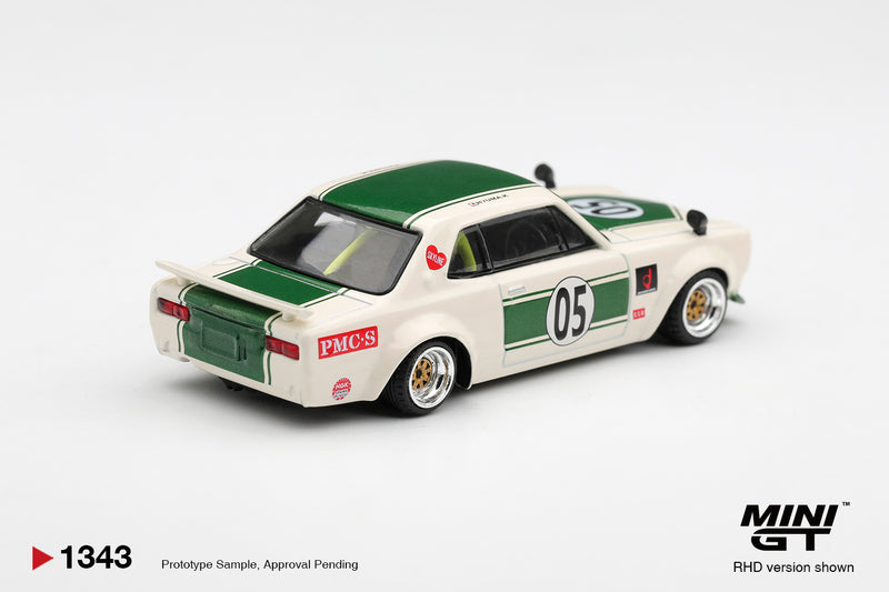 Load image into Gallery viewer, NISSAN SKYLINE GT-R (KPGC10) LB-WORKS HAKOSUKA WHITE-GREEN 1971 MINI GT 1:64
