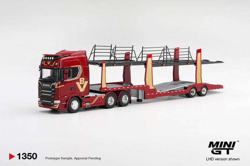 Chargez l'image dans la visionneuse de la galerie, SCANIA 770S A6X4NA CAMION PORTE-VOITURES V8 50E ANNIVERSAIRE + PORTE-VOITURES ROUGE
