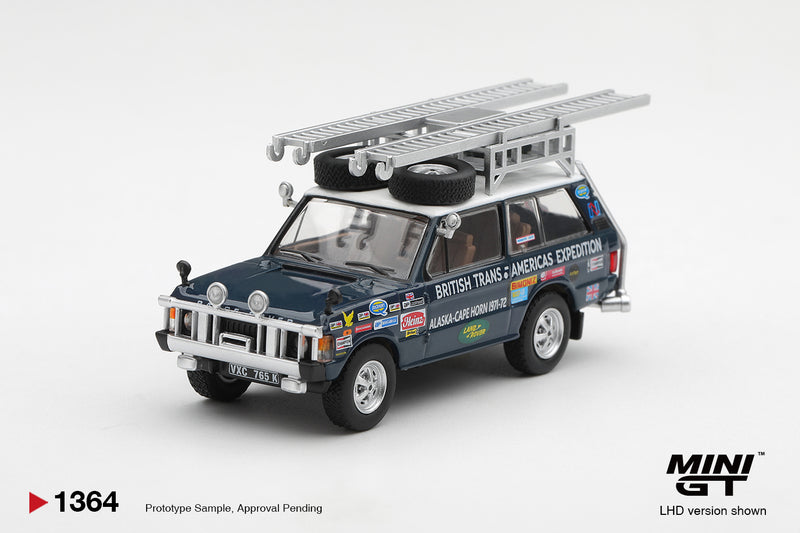 Laad de afbeelding in de Gallery-viewer, LAND ROVER RANGE ROVER BRITISH TRANS-AMERICAS EXPEDITION 1971  MINI GT 1:64
