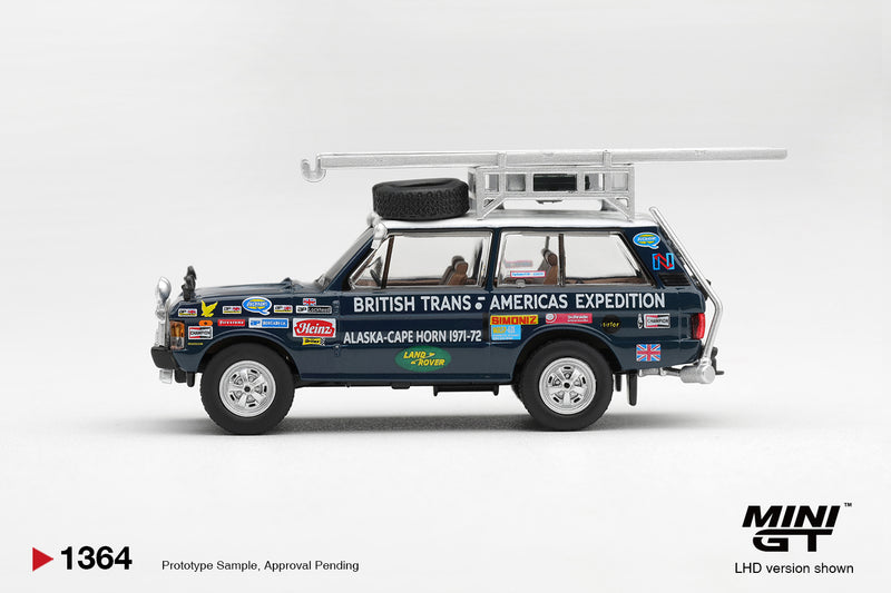 Laad de afbeelding in de Gallery-viewer, LAND ROVER RANGE ROVER BRITISH TRANS-AMERICAS EXPEDITION 1971  MINI GT 1:64
