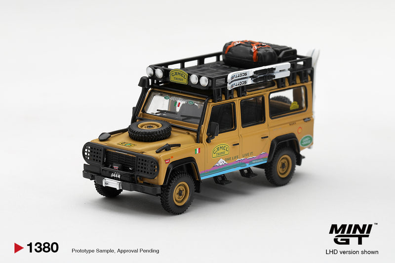 Load image into Gallery viewer, LAND ROVER DEFENDER 110 CAMEL TROPHY TEAM ITALY TIERRA DEL FUEGO CT24 1998 MINI GT 1:64
