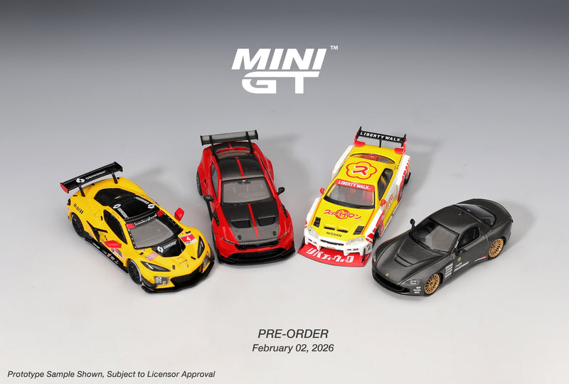 Chargez l'image dans la visionneuse de la galerie, Nissan GTR (R34) LB-SUPER SILHOUETTE SKYLINE SUPPAIMAN OKINAWA 2025 (RHD) MINI GT 1:64
