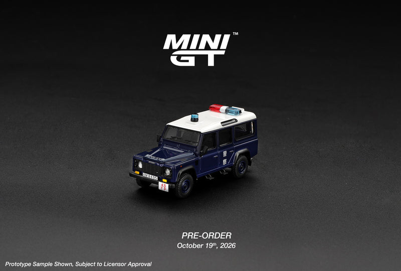 Load image into Gallery viewer, LAND ROVER DEFENDER 110 ROYAL HK POLICE TAI PO DISTRICT HK EXCLUSIVE ‼️ONLY BLISTER PACK‼️ MINI GT 1:64
