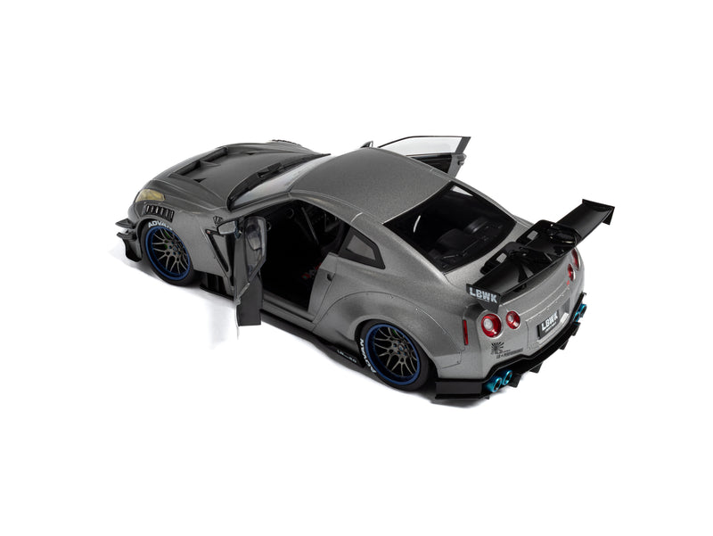 Load image into Gallery viewer, NISSAN GT-R (R35) W/ LIBERTY WALK BODY KIT 2.0 SILVER 2023 SOLIDO 1:18
