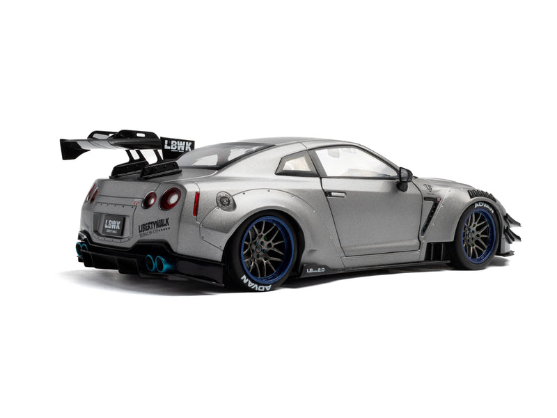 Load image into Gallery viewer, NISSAN GT-R (R35) W/ LIBERTY WALK BODY KIT 2.0 SILVER 2023 SOLIDO 1:18
