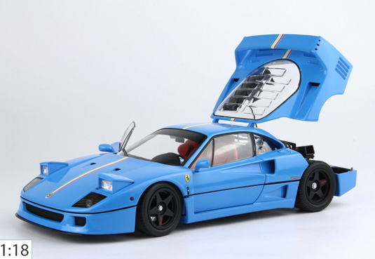 Ferrari F40 Light Blue With Italian Flag Stripe And Black Rims BBR-Kyosho with display case (LIMITED EDITION 40/54 pieces) BBR Models 1:18