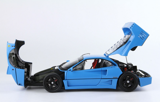 Ferrari F40 Light Blue With Italian Flag Stripe And Black Rims BBR-Kyosho with display case (LIMITED EDITION 40/54 pieces) BBR Models 1:18