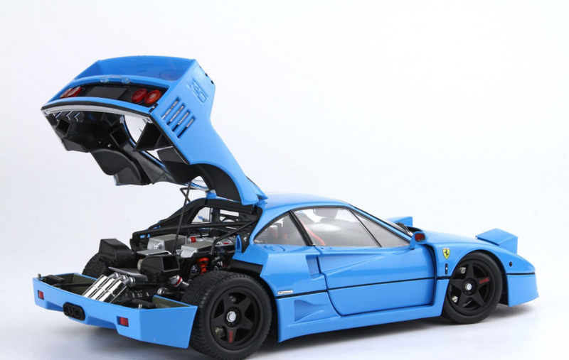 Load image into Gallery viewer, Ferrari F40 Light Blue With Italian Flag Stripe And Black Rims BBR-Kyosho with display case (LIMITED EDITION 40/54 pieces) BBR Models 1:18
