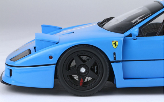 Ferrari F40 Light Blue With Italian Flag Stripe And Black Rims BBR-Kyosho with display case (LIMITED EDITION 40/54 pieces) BBR Models 1:18