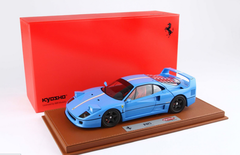 Load image into Gallery viewer, Ferrari F40 Light Blue With Italian Flag Stripe And Black Rims BBR-Kyosho with display case (LIMITED EDITION 40/54 pieces) BBR Models 1:18
