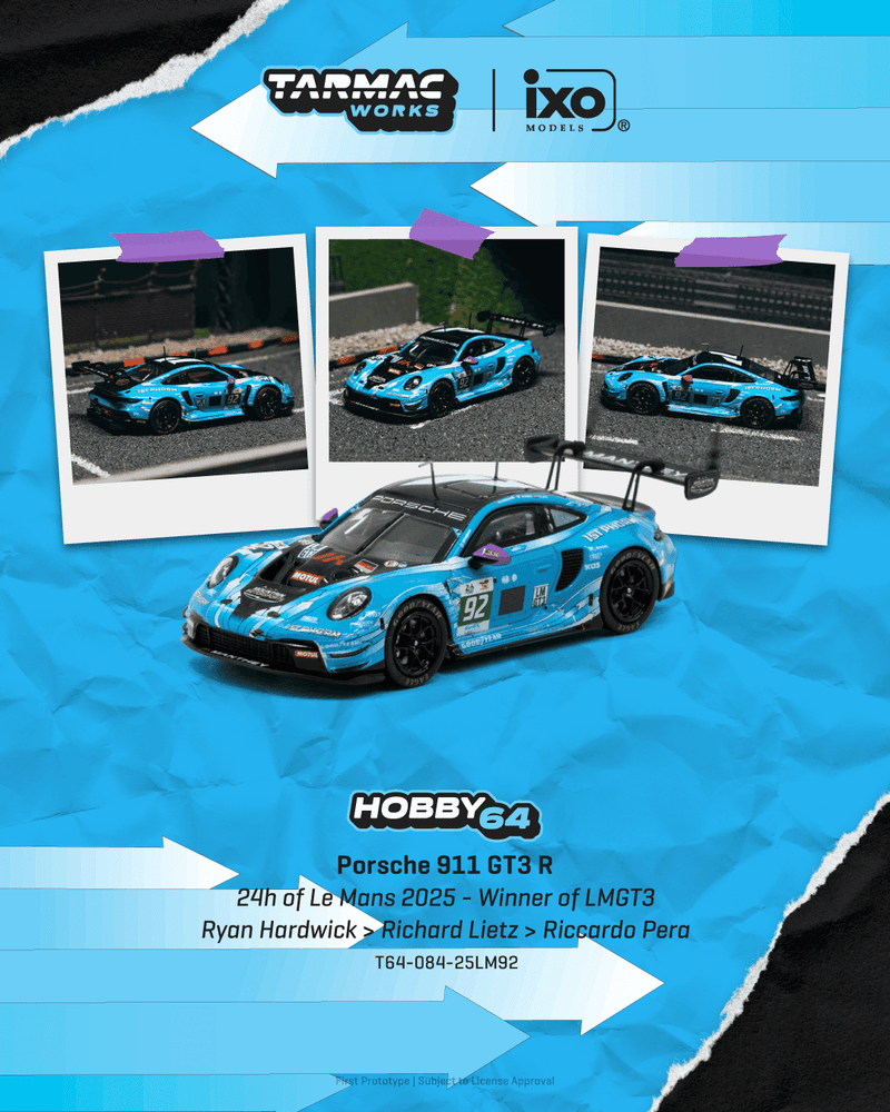 Chargez l'image dans la visionneuse de la galerie, PORSCHE 991 (992) GT3 R #92 RYAN HARDWICK 24H OF LE MANS CAT WINNER 2025 TARMAC WORKS 1:64
