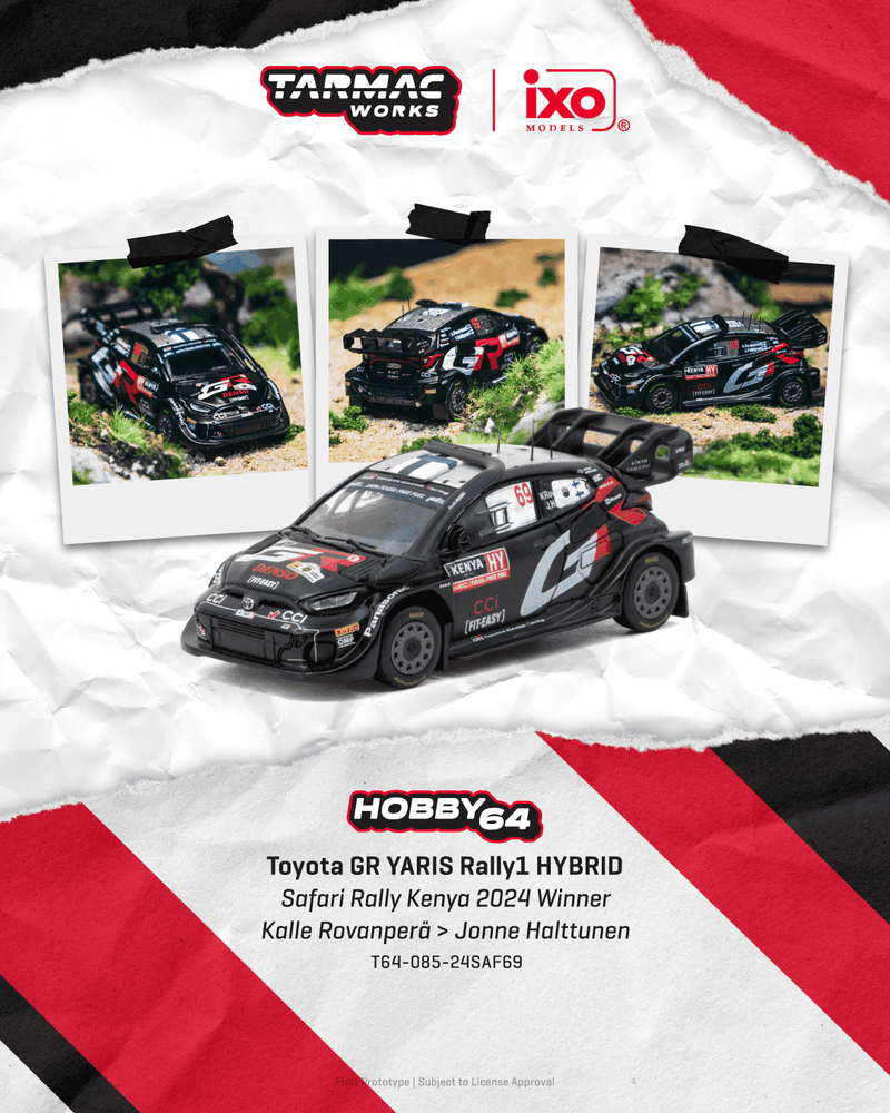 Chargez l'image dans la visionneuse de la galerie, TOYOTA YARIS GR RALLY1 HYBRID #69 KALLE ROVANPERA SAFARI RALLY KENYAWINNER 2024 TARMAC WORKS 1:64
