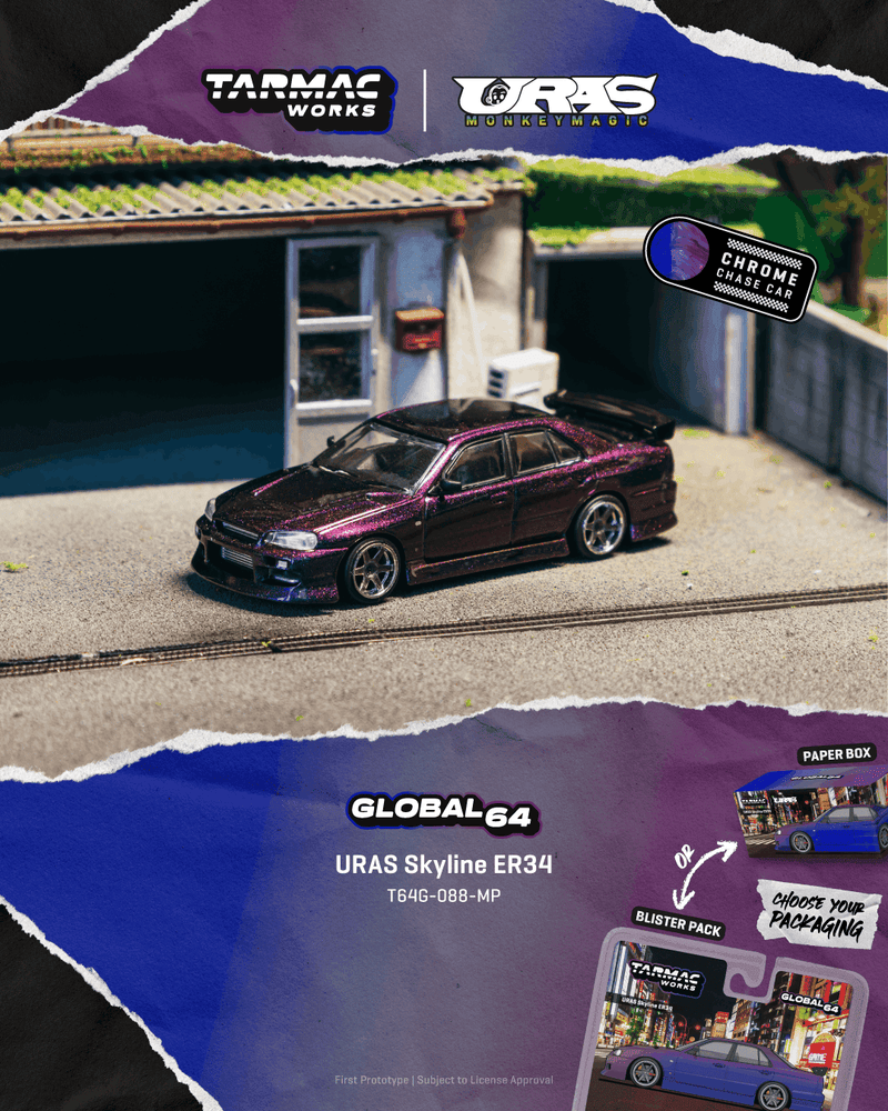 Load image into Gallery viewer, NISSAN SKYLINE GTR (ER34) URAS MIDNIGHT PURPLE 2025 TARMAC WORKS 1:64
