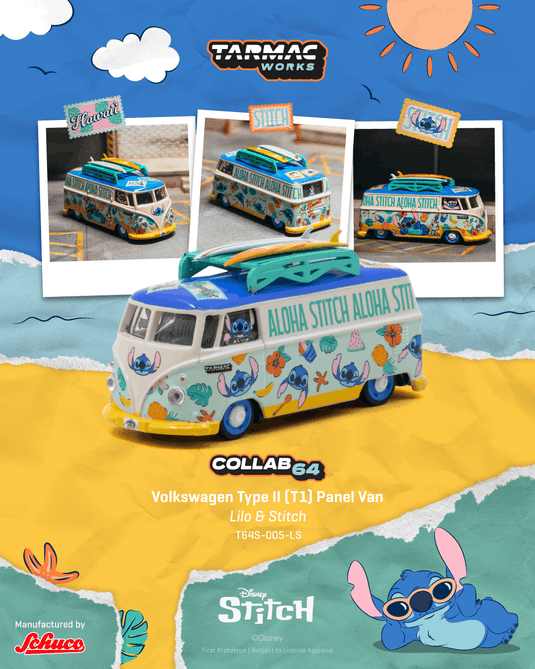 VOLKSWAGEN TRANSPORTER T1 PANEL VAN LILO & STITCH 2025 TARMAC WORKS 1:64