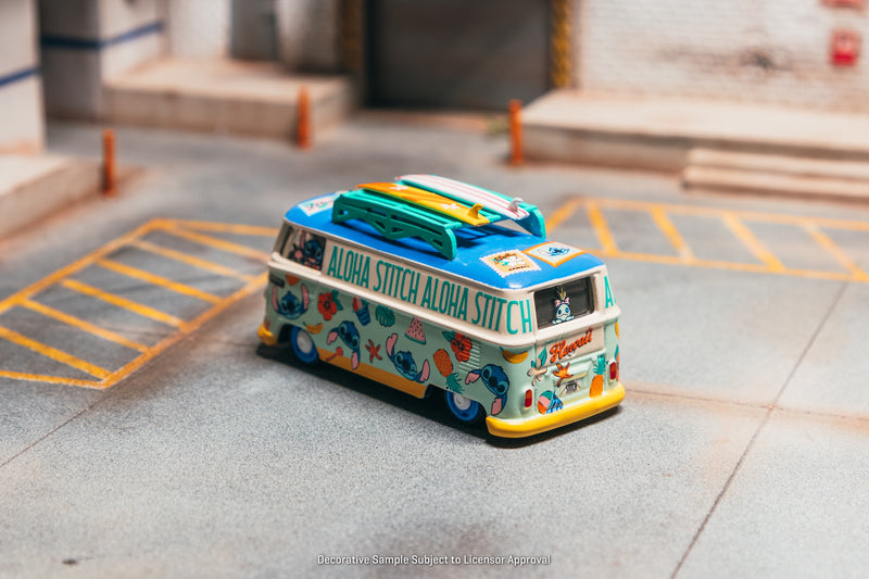 Chargez l'image dans la visionneuse de la galerie, VOLKSWAGEN TRANSPORTER T1 PANEL VAN LILO &amp; STITCH 2025 TARMAC WORKS 1:64
