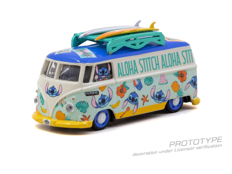Chargez l'image dans la visionneuse de la galerie, VOLKSWAGEN TRANSPORTER T1 PANEL VAN LILO &amp; STITCH 2025 TARMAC WORKS 1:64
