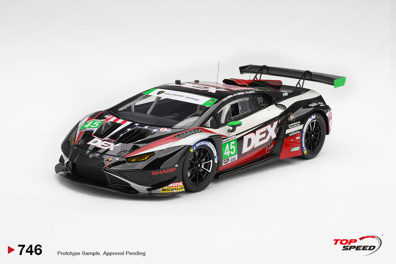 Laad de afbeelding in de Gallery-viewer, LAMBORGHINI HURACAN GT3 EVO2 #45 DEX WAYNE TAYLOR RACING LAGUNA SECA CLASS WINNER 2026 TOP SPEED 1:18
