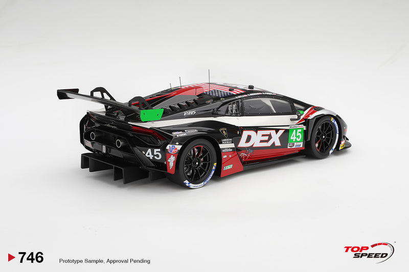 Laad de afbeelding in de Gallery-viewer, LAMBORGHINI HURACAN GT3 EVO2 #45 DEX WAYNE TAYLOR RACING LAGUNA SECA CLASS WINNER 2026 TOP SPEED 1:18

