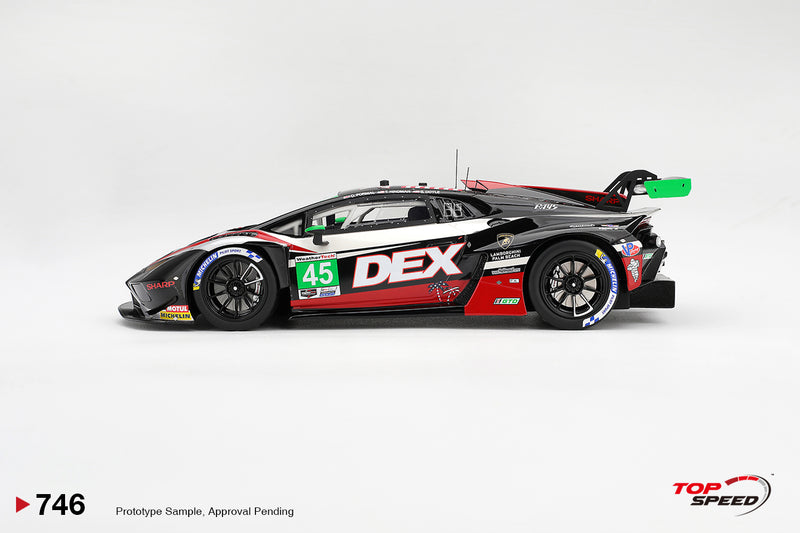 Laad de afbeelding in de Gallery-viewer, LAMBORGHINI HURACAN GT3 EVO2 #45 DEX WAYNE TAYLOR RACING LAGUNA SECA CLASS WINNER 2026 TOP SPEED 1:18
