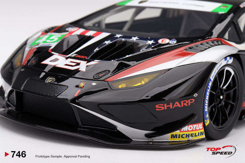 Laad de afbeelding in de Gallery-viewer, LAMBORGHINI HURACAN GT3 EVO2 #45 DEX WAYNE TAYLOR RACING LAGUNA SECA CLASS WINNER 2026 TOP SPEED 1:18
