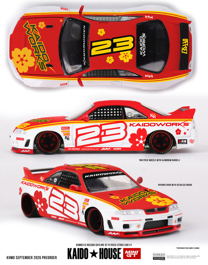 Laad de afbeelding in de Gallery-viewer, NISSAN SKYLINE GTR (R33) KAIDO STOCK CAR V1 1995 MINI GT 1:64
