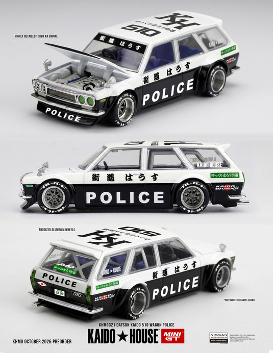 DATSUN 510 DATSUN KAIDO 510 WAGON POLICE 1969 MINI GT 1:64
