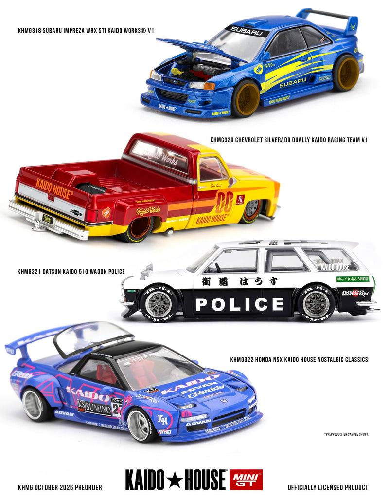 Laad de afbeelding in de Gallery-viewer, SUBARU IMPREZA WRX STI KAIDO WORKS V1 1998 MINI GT 1:64

